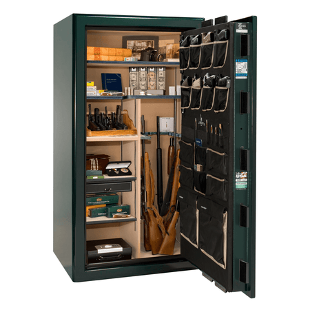 Presidential Series | Level 8 Security | 2.5 Hours Fire Protection | 40 | Dimensions: 66.5"(H) x 36.25"(W) x 32"(D) | Green Gloss | Gold Hardware | Mechanical Lock