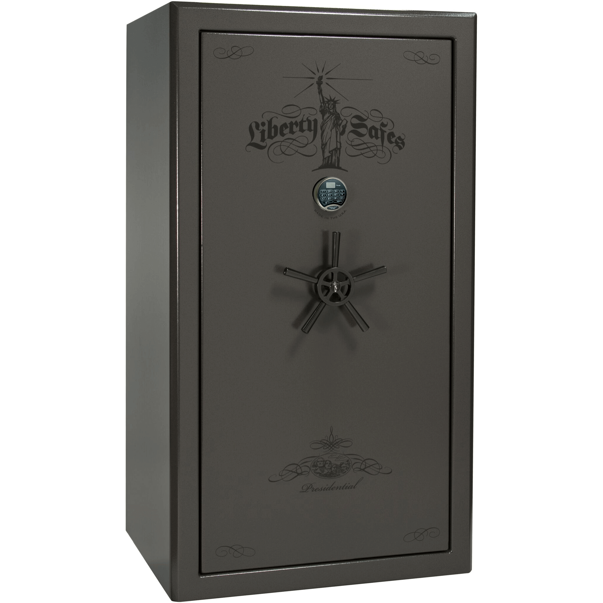 Presidential Series | Level 8 Security | 2.5 Hours Fire Protection | 40 | Dimensions: 66.5"(H) x 36.25"(W) x 32"(D) | Gray Marble | Black Chrome Hardware | Electronic Lock