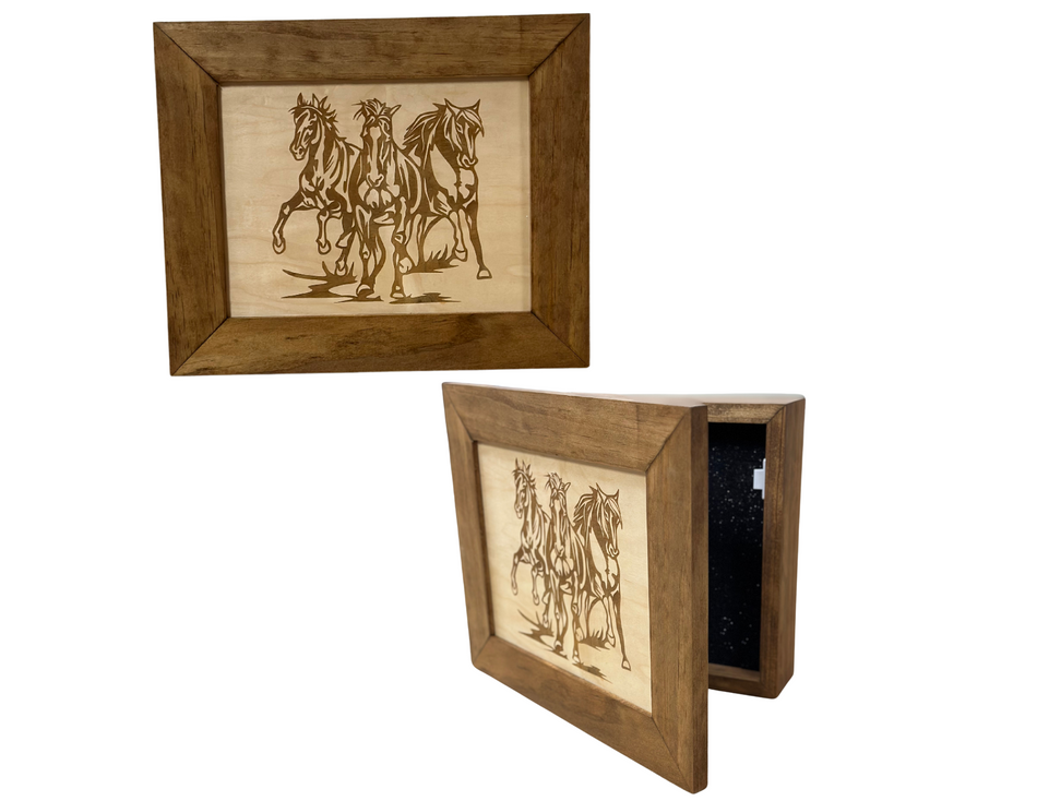 Wild Horses Gun Safe - Recessed In Wall or Wall Mounted Decorative Secure Gun Cabinet