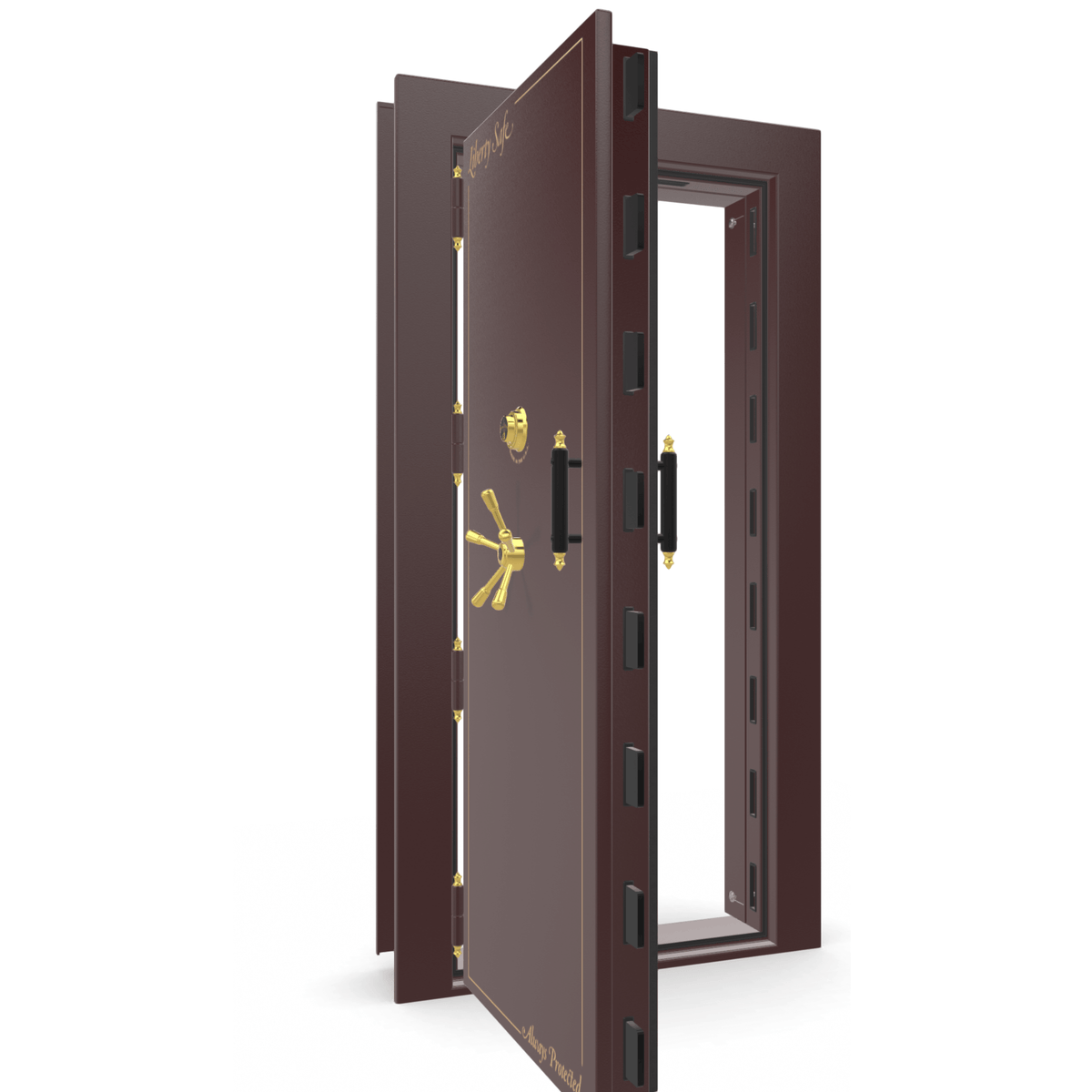 Vault Door Series | Out-Swing | Left  Hinge | Burgundy Marble | Mechanical Lock - open
