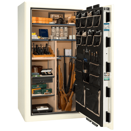 Presidential Series | Level 8 Security | 2.5 Hours Fire Protection | 40 | Dimensions: 66.5"(H) x 36.25"(W) x 32"(D) | White Marble | Black Chrome Hardware | Electronic Lock