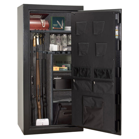 Centurion DLX 24 | Level 1 Security | 40 Minute Fire Protection | Dimensions: 59.5" x 28.25" x 20" | Textured Black | Chrome | Elock - Drop Handle Promotion - Open Door
