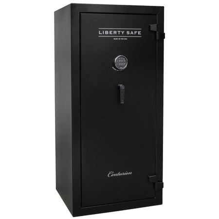 Centurion DLX 32 | Level 1 Security | 40 Minute Fire Protection | Dimensions: 59.5" x 28.25" x 24.5" | Textured Black | Chrome | Elock - Drop Handle Promotion - Closed Door