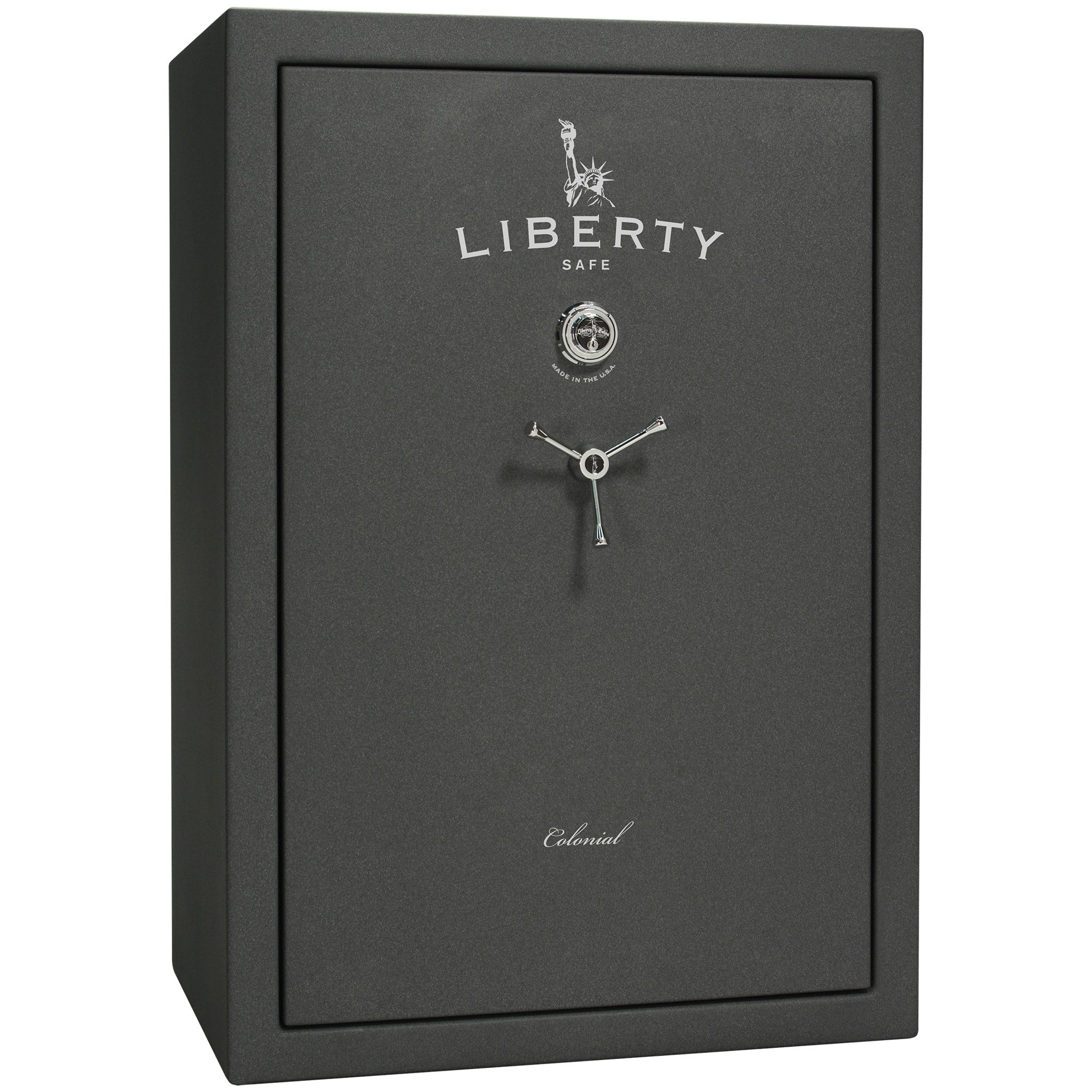 Colonial 35 | Pro Flex Interior | Level 4 Security | 75 Minute Fire Protection | Dimensions: 60.5"(H) x 42"(W) x 22"(D) | Up to 45 Long Guns | Granite Textured | Mechanical Lock – Closed