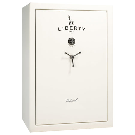 Colonial 35 | Pro Flex Interior | Level 4 Security | 75 Minute Fire Protection | Dimensions: 60.5"(H) x 42"(W) x 22"(D) | Up to 45 Long Guns | White Gloss Black Chrome | Mechanical Lock - Closed