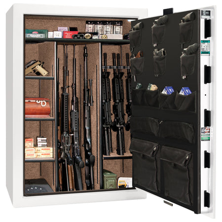 Colonial Series | Level 4 Security | 75 Minute Fire Protection | 35 | DIMENSIONS: 60.5"(H) X 42”(W) X 22"(D*) | White Gloss Black Chrome | Mechanical Lock - open