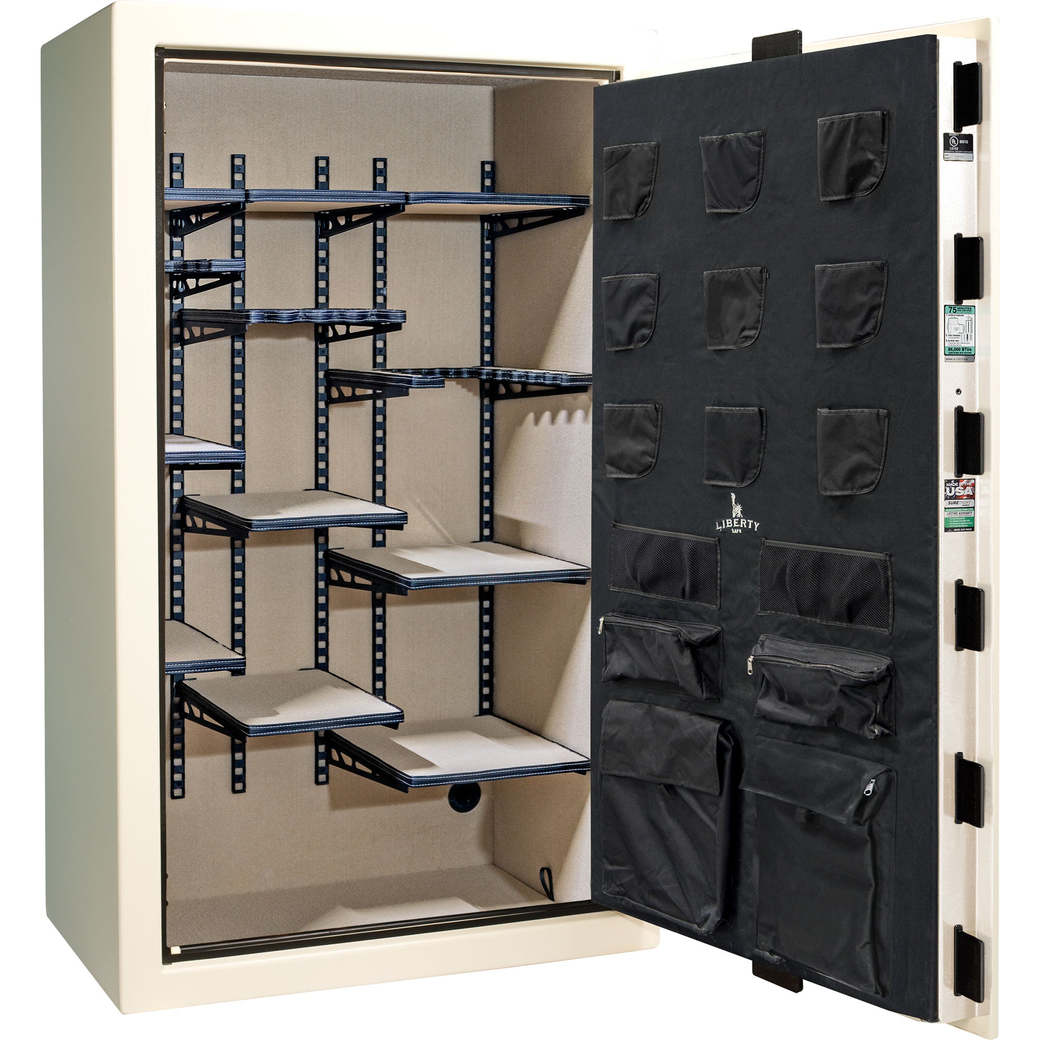 Colonial Series | Level 4 Security | 75 Minute Fire Protection | 50 PRO FLEX | DIMENSIONS: 72.5"(H) X 42"(W) X 27.5"(D*) | White Gloss Brass | Electronic Lock - Open