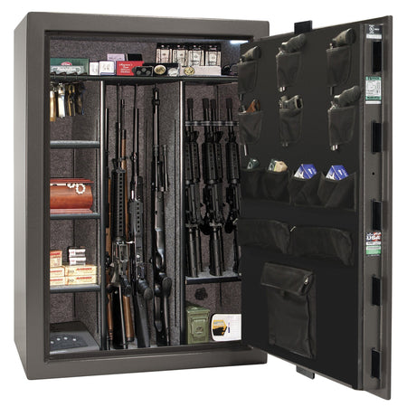 Fatboy Jr. Series | Extreme 6-in-One Flex Interior | Level 4 Security | 75 Minute Fire Protection | Dimensions: 60.5"(H) x 42"(W) x 22"(D) | Up to 45 Long Guns | Gray Marble | Mechanical Lock - Open