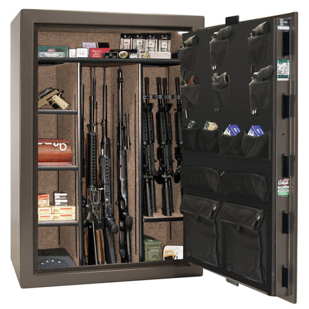 Fatboy Jr. Series | Extreme 6-in-One Flex Interior | Level 4 Security | 75 Minute Fire Protection | Dimensions: 60.5"(H) x 42"(W) x 22"(D) | Up to 45 Long Guns | Bronze Textured | Mechanical Lock – Open