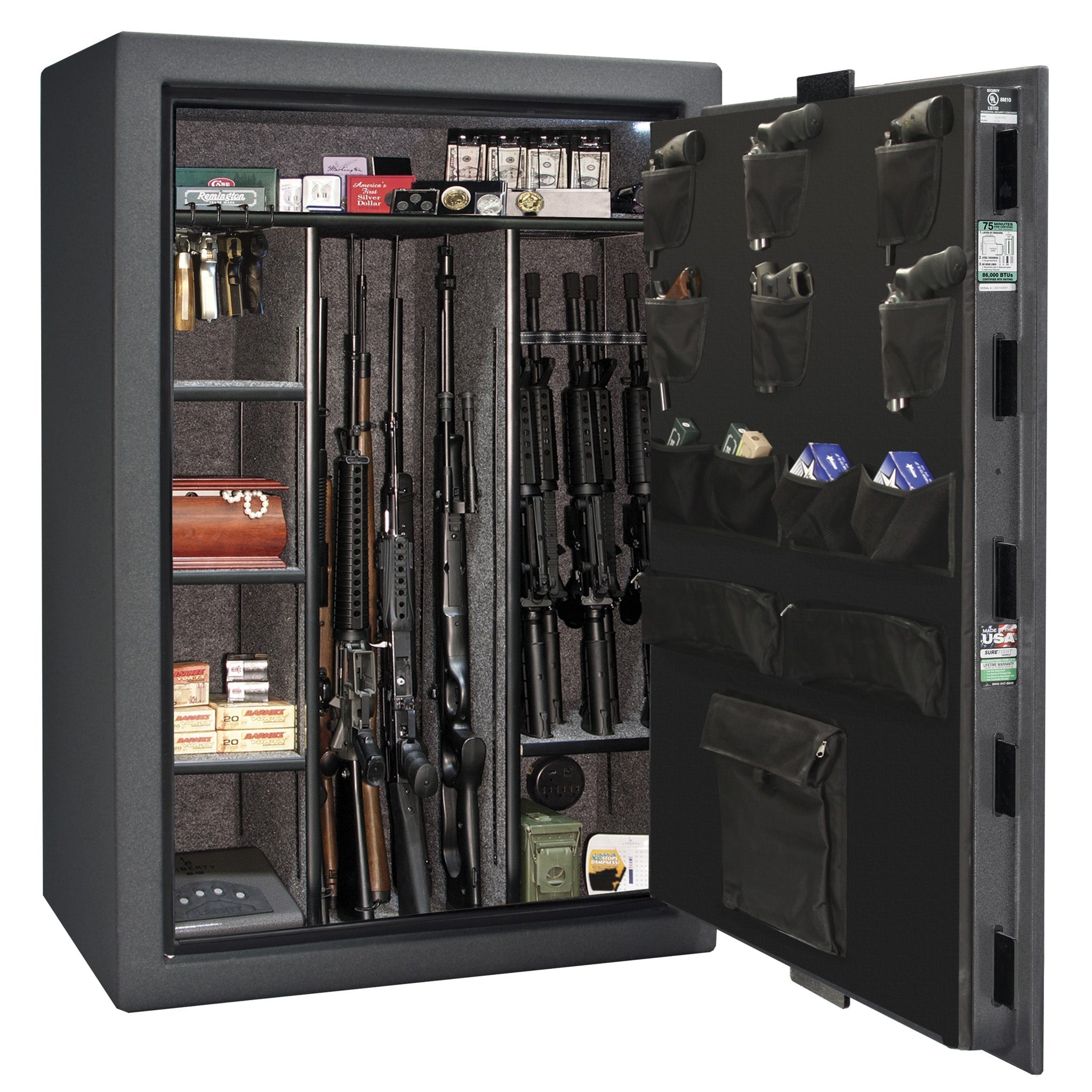 Fatboy Jr. Series | Extreme 6-in-One Flex Interior | Level 4 Security | 75 Minute Fire Protection | Dimensions: 60.5"(H) x 42"(W) x 22"(D) | Up to 45 Long Guns | Granite Textured | Mechanical Lock – Open