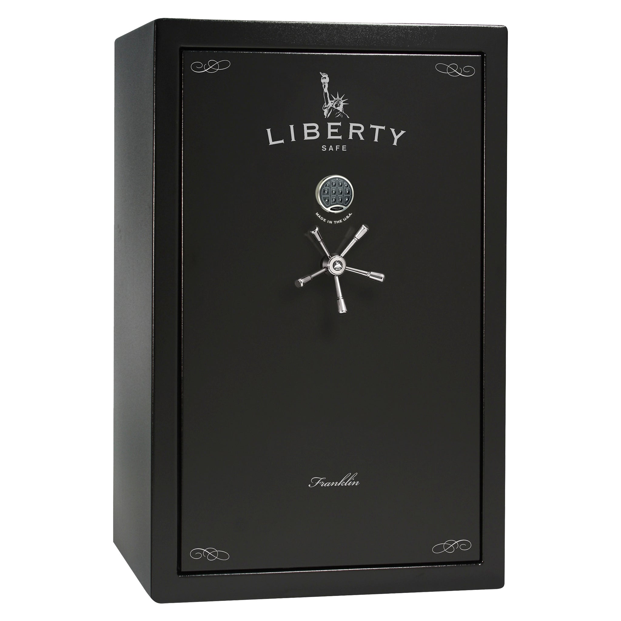 Franklin 45 | Pro Flex Interior |  Level 5 Security | 110 Minute Fire Protection | Dimensions: 60.5"(H) x 42"(W) x 27.5"(D) | Up to 60 Long Guns | Black Textured | Electronic Lock - Closed