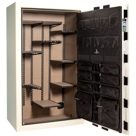 Franklin Series | Level 5 Security | 110 Minute Fire Protection | 50 | DIMENSIONS: 72.5"(H) X 42"(W) X 27.5"(D*) | White Gloss Black Chrome | ProFlex Modular Shelving - Open Door Empty