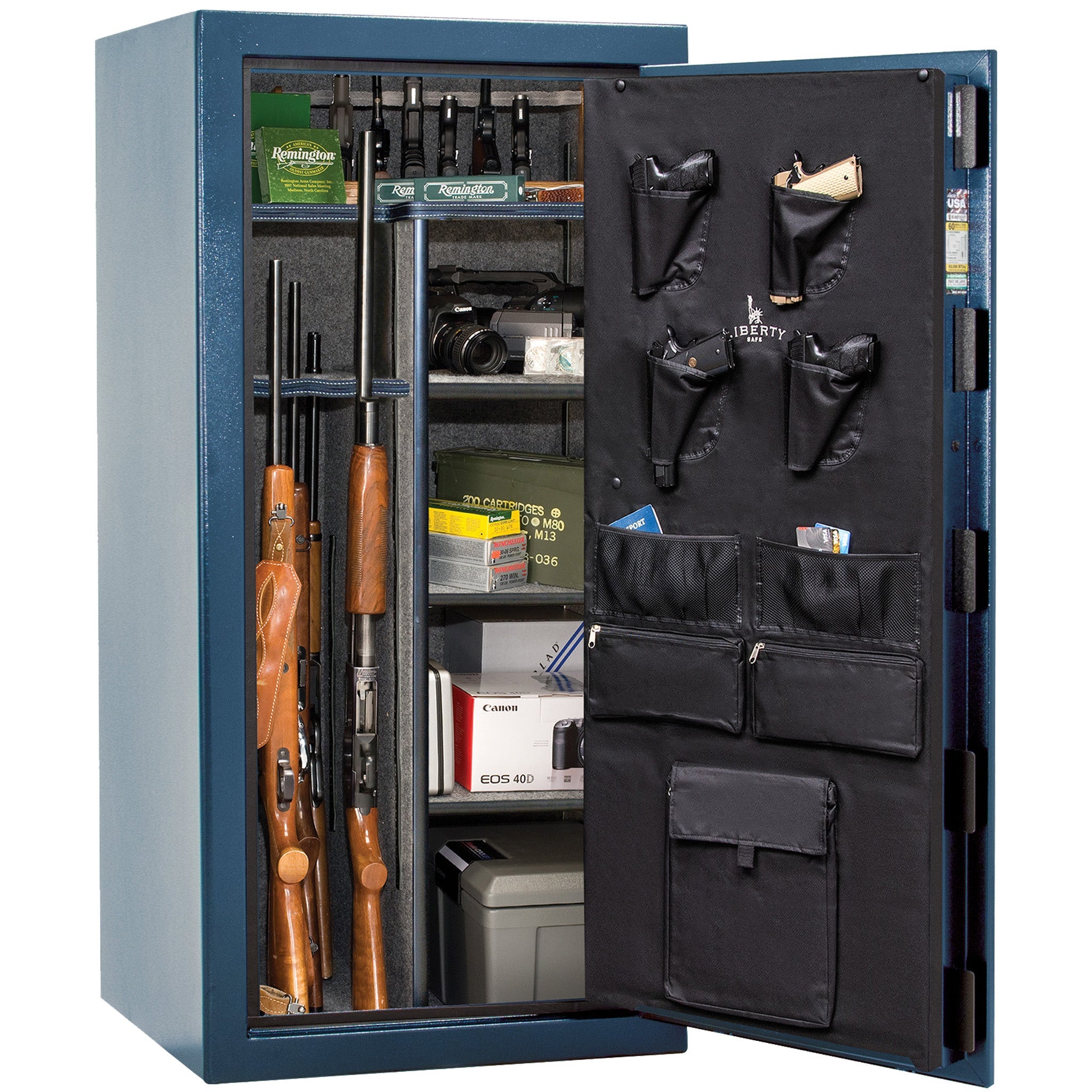 USA Series | Level 3 Security | 60 Minute Fire Rating | 30 | Dimensions: 60.5"(H) x 30"(W) x 22"(D) | Blue Textured | Electronic Lock - Open