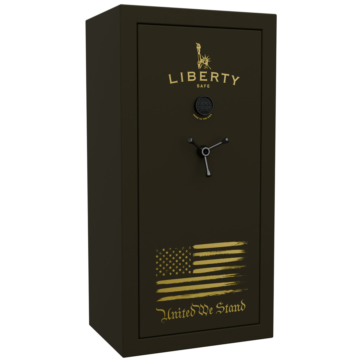 USA Series | Level 3 Security | 60 Minute Fire Rating | 30 | Dimensions: 60.5"(H) x 30"(W) x 22"(D) | OD Green Flag Safe | Black Electronic Lock - Closed