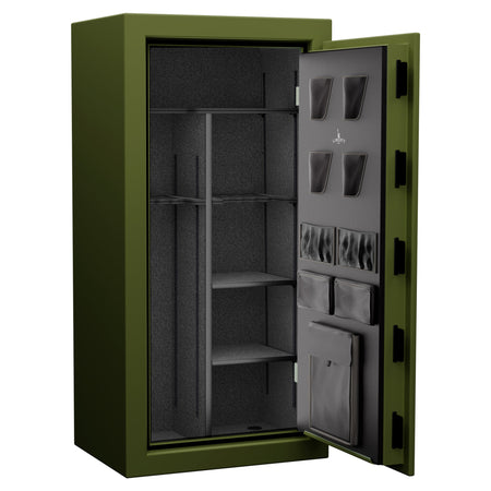 USA Series | Level 3 Security | 60 Minute Fire Rating | 30 | Dimensions: 60.5"(H) x 30"(W) x 22"(D) | OD Green Flag Safe | Black Electronic Lock - Open