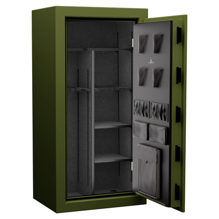 USA Series | Level 3 Security | 60 Minute Fire Rating | 30 | Dimensions: 60.5"(H) x 30"(W) x 22"(D) | OD Green Flag Safe | Black Electronic Lock - Open