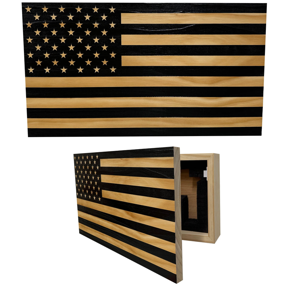 American Flag Decorative & Secure Wall-Mounted Gun Cabinet (Black)