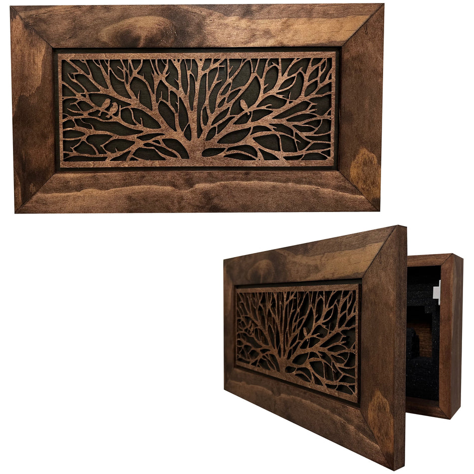 Wood Gun Cabinet Birds In A Tree Wall Decoration - Hidden Gun Safe To Securely Store Your Gun In Plain Sight