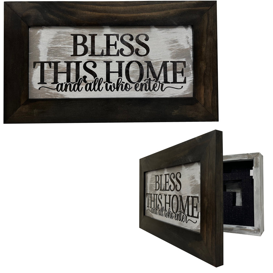 Bless This Home And All Who Enter Decorative Wall-Mounted Secure Gun Cabinet