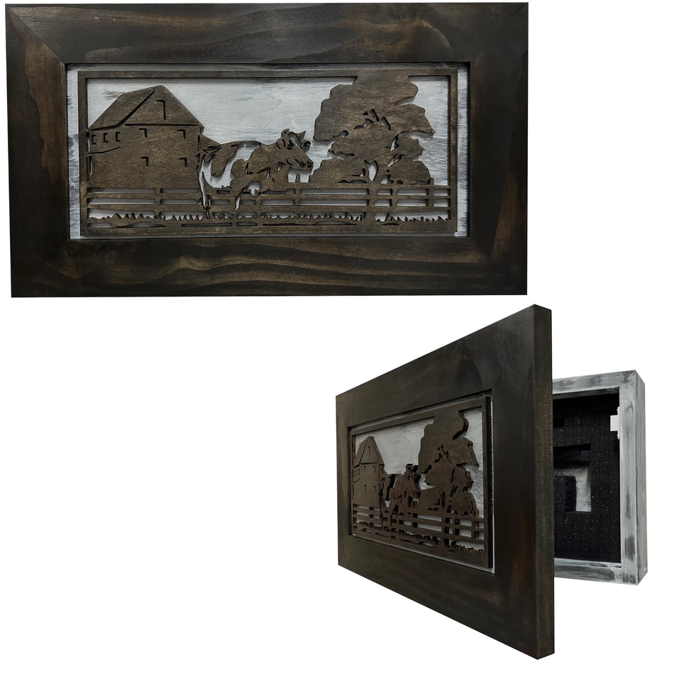 Decorative Cow Farm Wall-Mounted Secure Gun Cabinet - Gun Safe To Securely Store Your Gun & Home Self Defense Gear