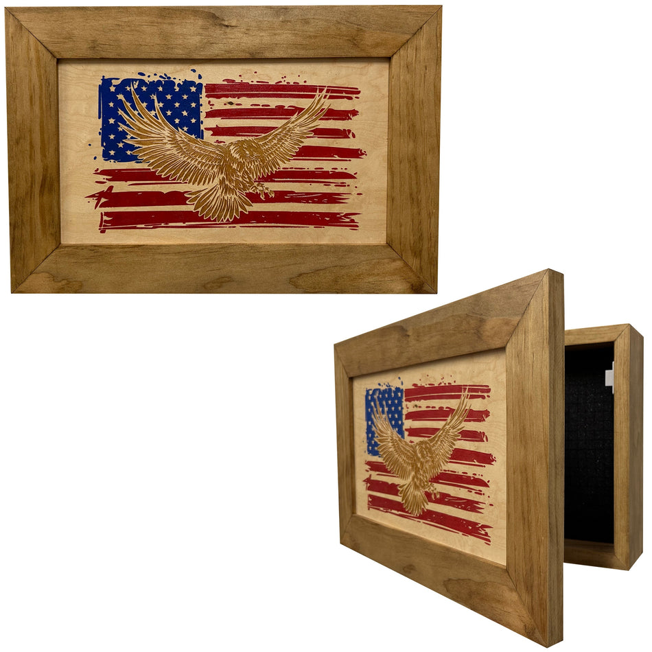 Bald Eagle & American Flag Patriotic Decorative Wall-Mounted Secure Gun Cabinet