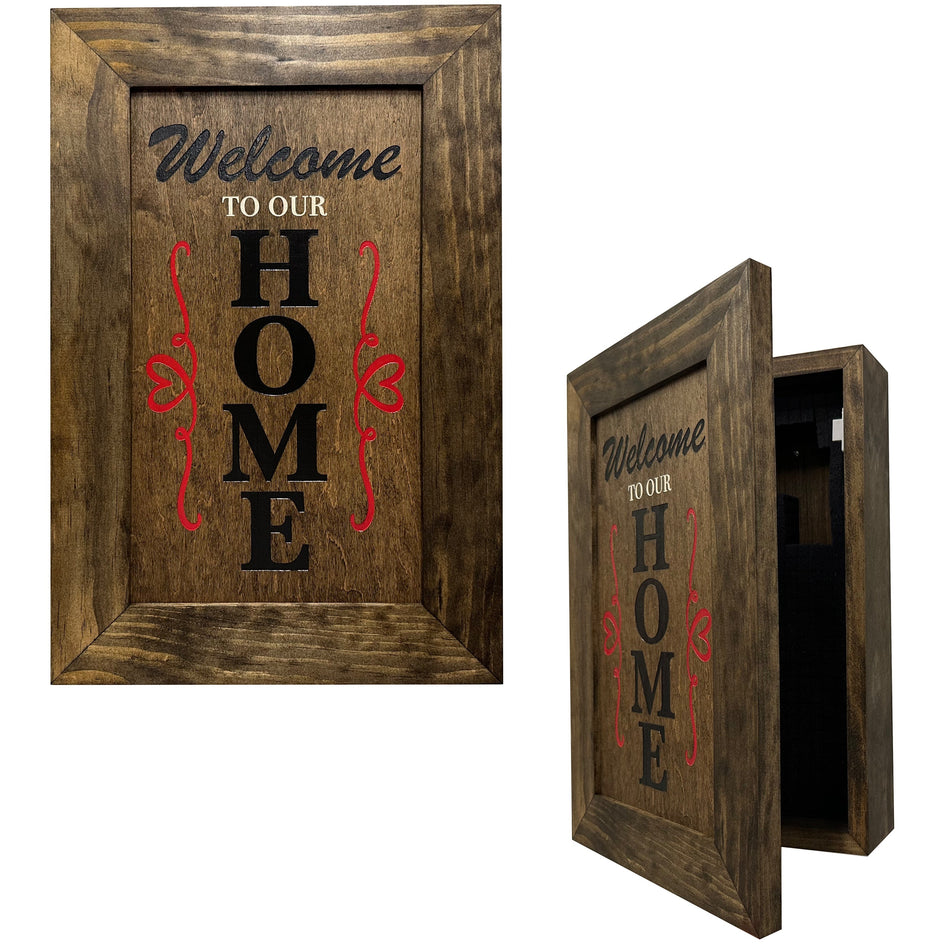 Wooden Secure Gun Safe Welcome to our Home Wall Decor (Jacobean)