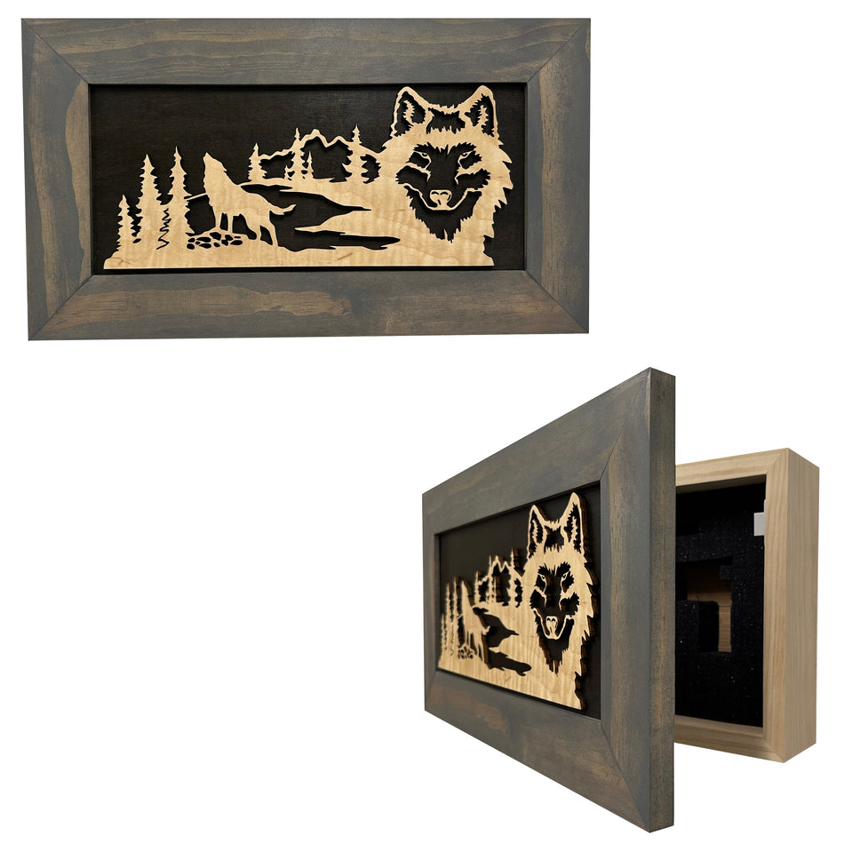 Wall-Mounted Gun Cabinet Wolf Scenery Wall Decoration - Gun Safe To Securely Store Your Gun In Plain Sight