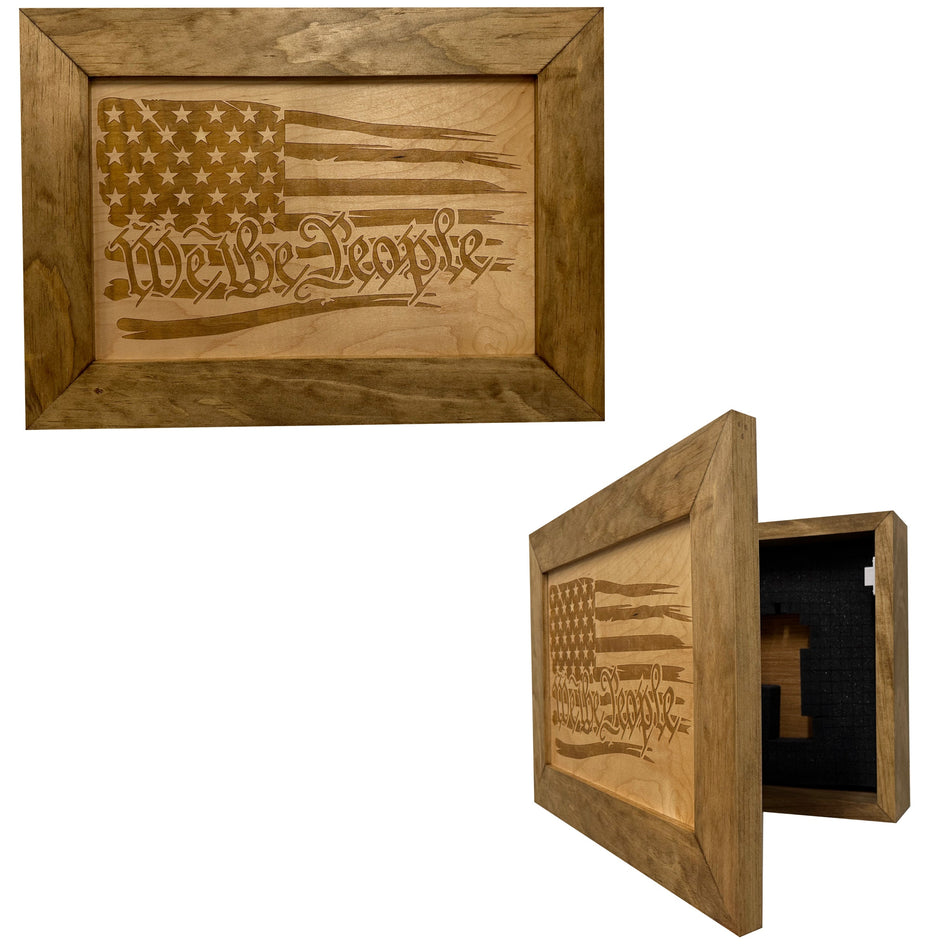 American Flag Gun Cabinet We The People Decorative and Secure Hidden Gun Safe (Natural)
